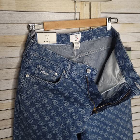 H&M Jeans 30 x 32 Blue Disney 100 X Loose High Rise Straight Leg Men Denim New - Picture 7 of 10